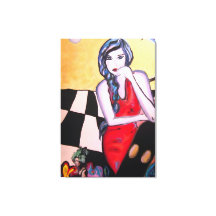 Surreal Pop Art Woman in Red Dress Canvas