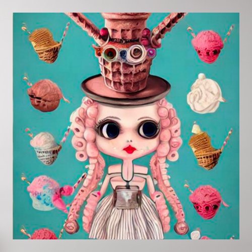 Surreal Pop Ice Cream Top Hat Doll Poster