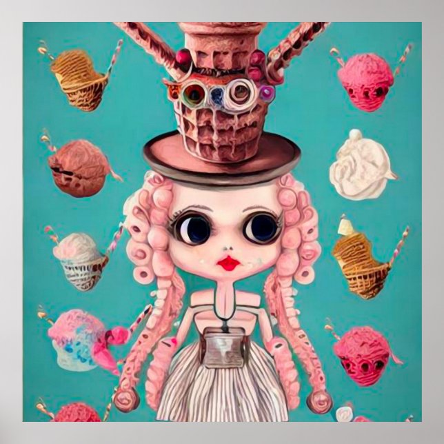 Surreal Pop Ice Cream Top Hat Doll Poster (Front)