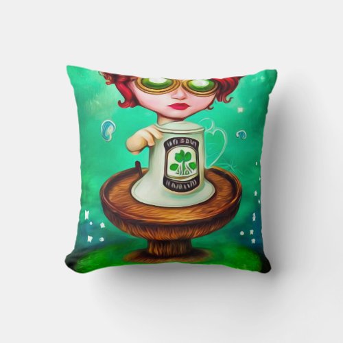 Surreal Pop St Patrickâs Day Beer Girl Throw Pillow
