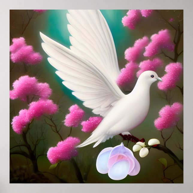 Surreal Pop White Dove Poster (Front)