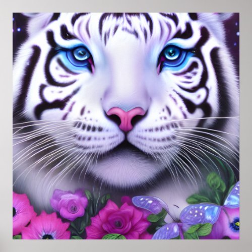 Surreal Pop White Tiger Poster