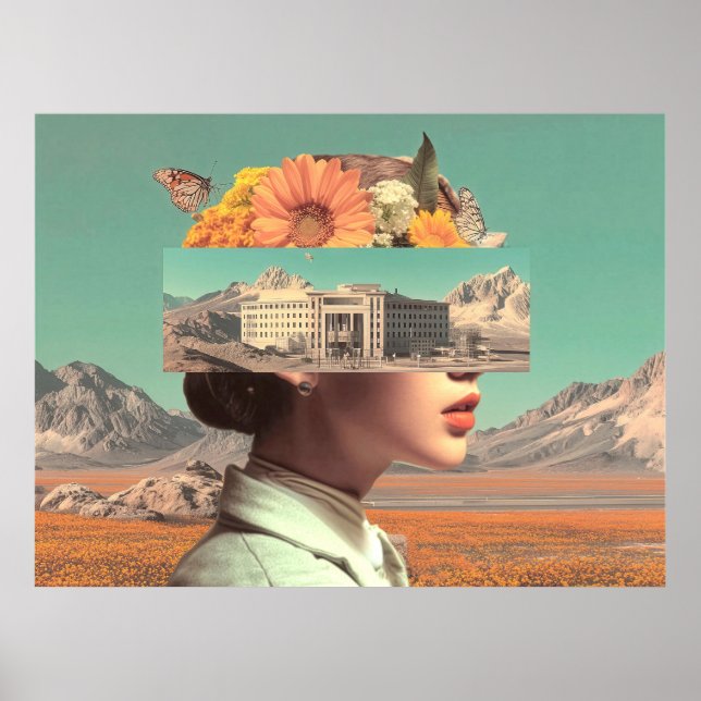 Surreal Portrait with Architectural Landscape Poster (Front)