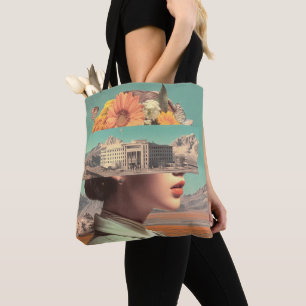 Surreal Portrait with Architectural Landscape Tote Bag