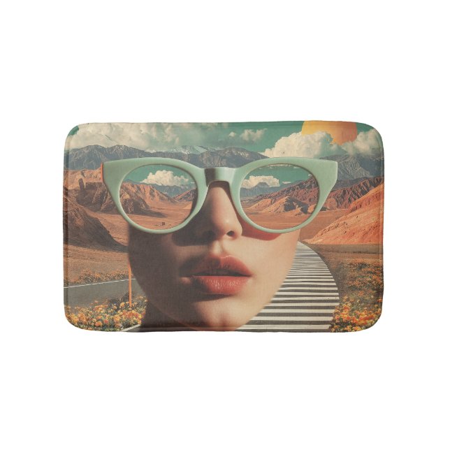Surreal Portrait With Glasses Reflecting Desert Bath Mat (Front)