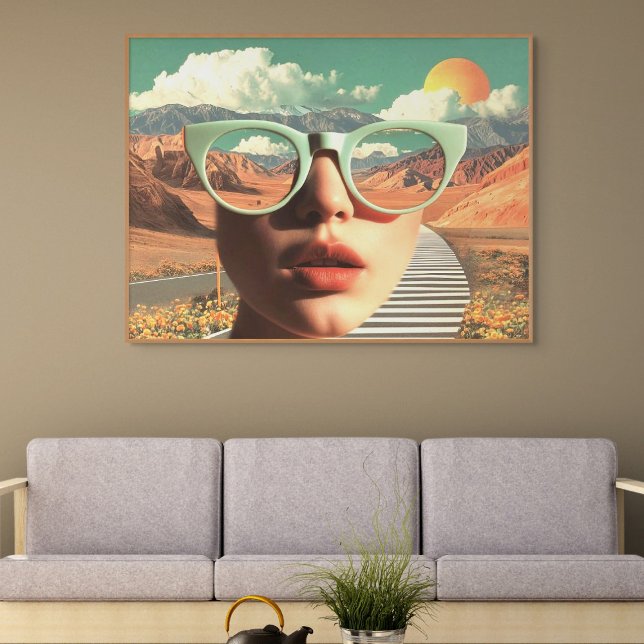 Surreal Portrait With Glasses Reflecting Desert Canvas Print (Surreal Portrait With Glasses Reflecting Desert)