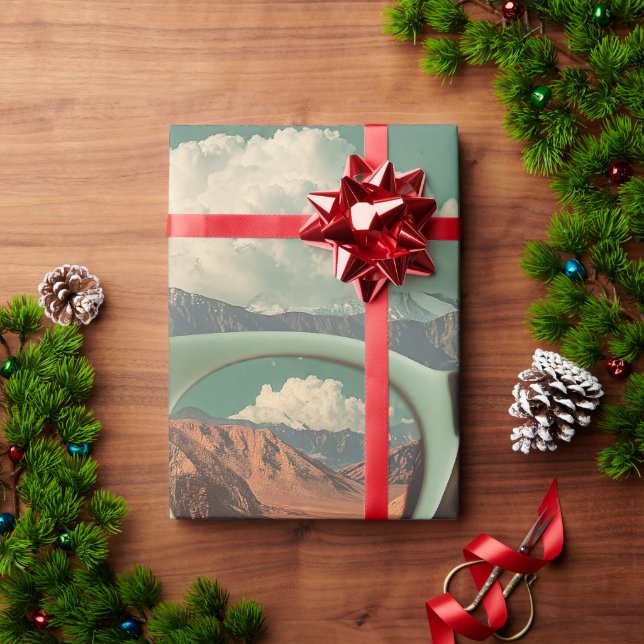 Surreal Portrait With Glasses Reflecting Desert Wrapping Paper (Holiday Gift)