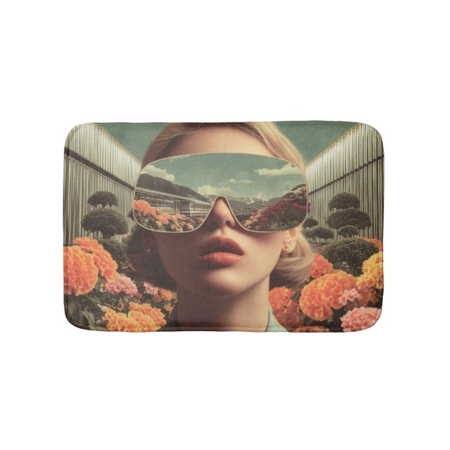 Surreal Portrait With Sunglasses Reflecting Flower Bath Mat (Front)