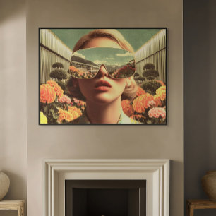 Surreal Portrait With Sunglasses Reflecting Flower Canvas Print