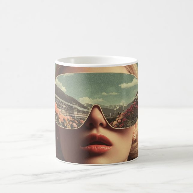 Surreal Portrait With Sunglasses Reflecting Flower Coffee Mug (Center)