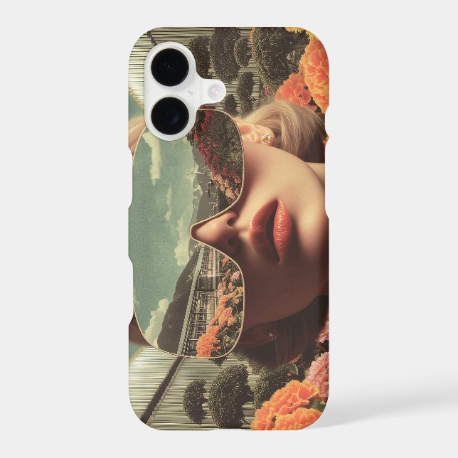 Surreal Portrait With Sunglasses Reflecting Flower iPhone Case (Back)
