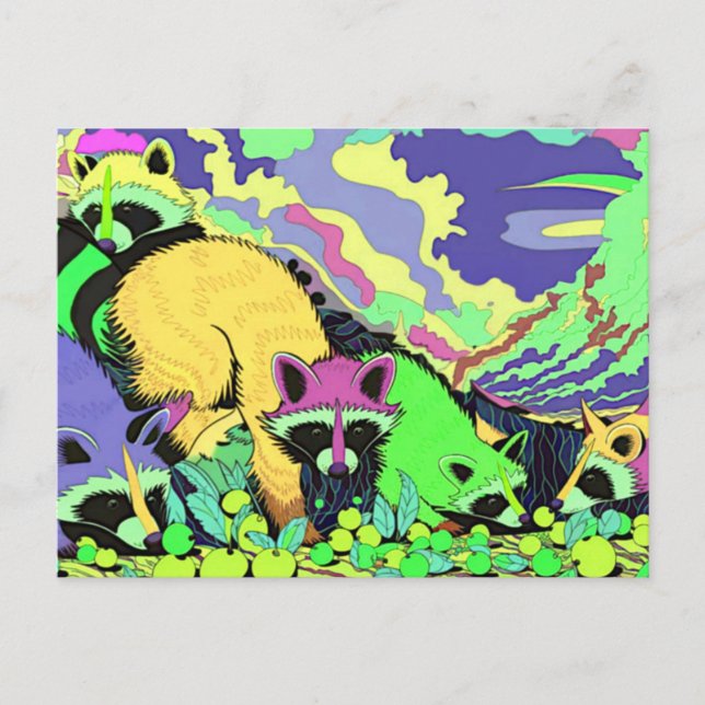 Surreal Psychedelic Raccoon Art Postcard (Front)
