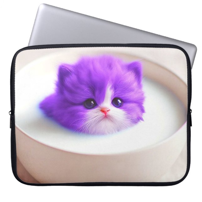 Surreal Purple Kitten Glow Laptop Sleeve (Front)