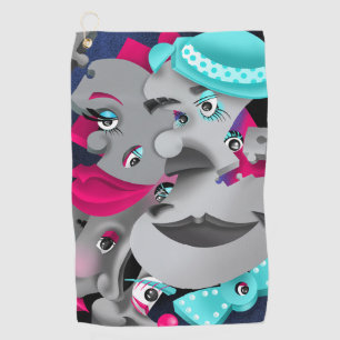 Surreal Puzzle Faces Golf Towel