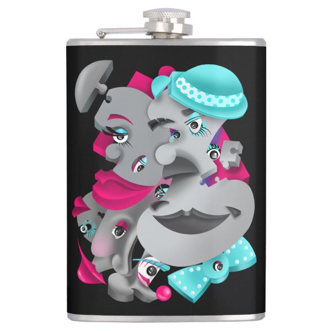 Surreal Puzzle Faces Hip Flask (Front)