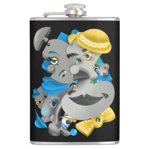 Surreal Puzzle Faces Hip Flask