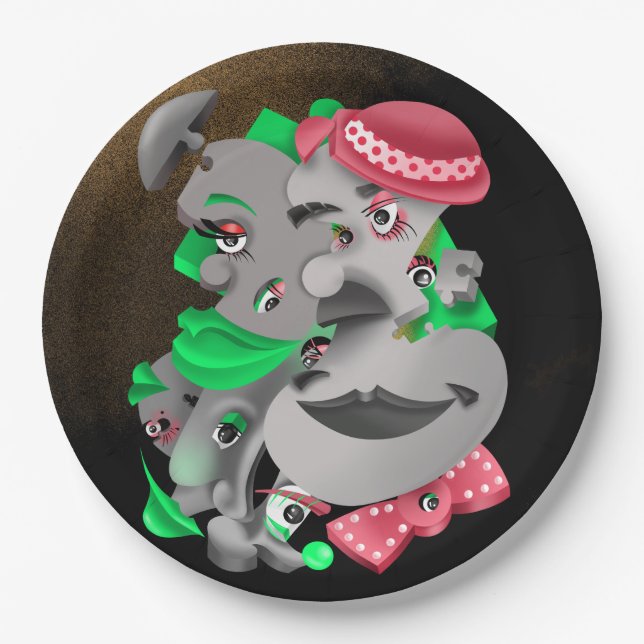 Surreal Puzzle Faces Paper Plate (Front)