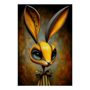 Surreal Rabbit with Bow - Vintage Style Poster