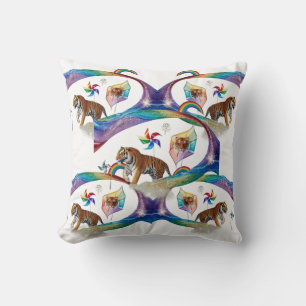 Surreal Rainbow Tiger Pinwheel Dynamic Throw Pillow