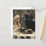 Surreal Raven and Child Fantasy Tea Party Postcard