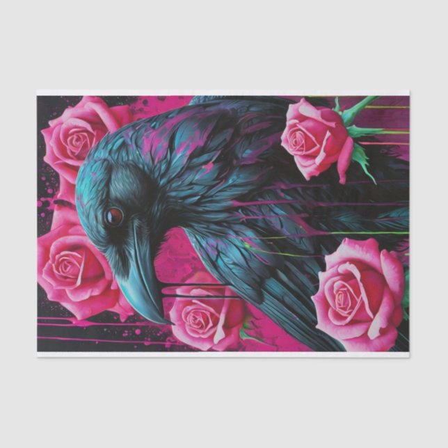 Surreal Raven & Roses Surrealism Decoupage  Tissue Paper (Front)