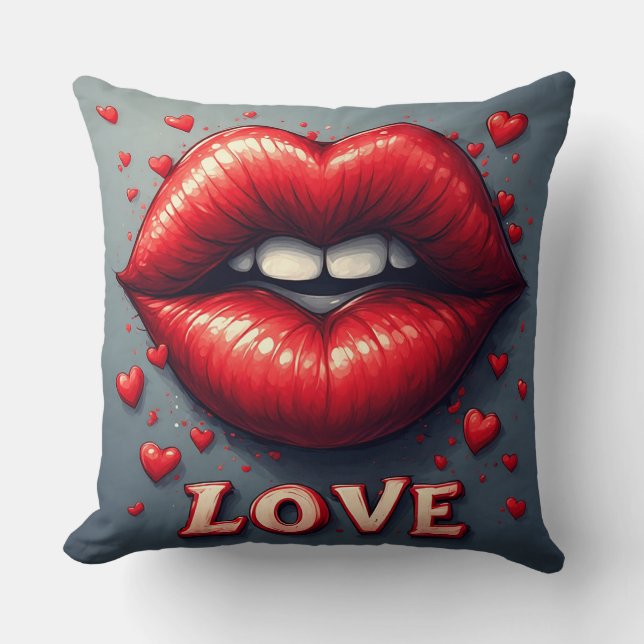Surreal Red Lips with Love-Inspired Throw Pillow (Front)
