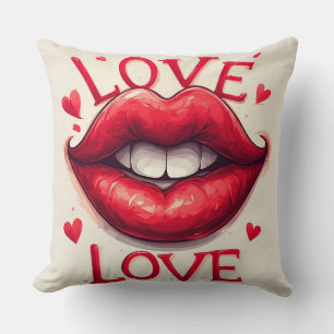 Surreal Red Lips with Love-Inspired Throw Pillow