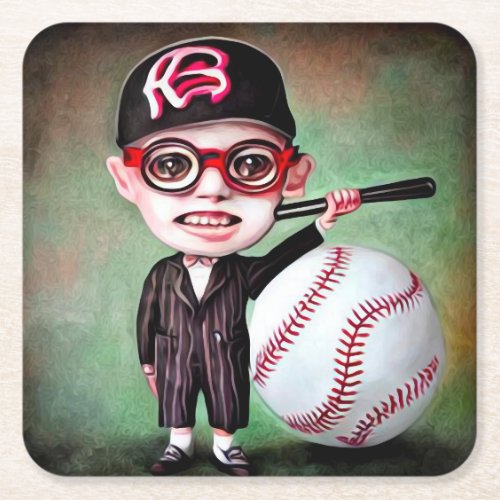 Surreal Red Rimmed Glasses Baseball Nerd Square Paper Coaster