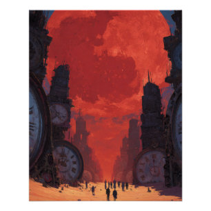 Surreal Red Skull Sky Desert Fantasy Art Poster