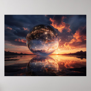 Surreal Reflective Sphere Containing Stars Poster