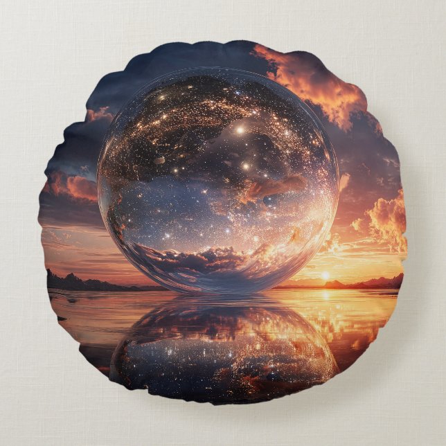 Surreal Reflective Sphere Containing Stars Round Pillow (Front)