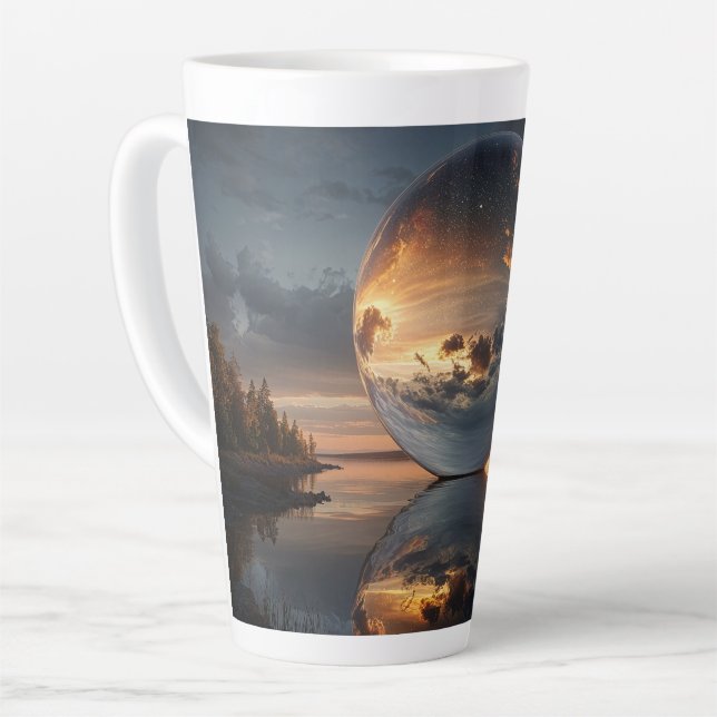 Surreal Reflective Sphere With Sunset Clouds Over  Latte Mug (Left Angle)