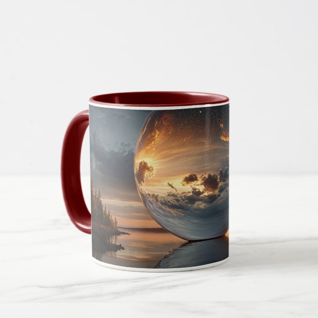 Surreal Reflective Sphere With Sunset Clouds Over  Mug (Front Left)