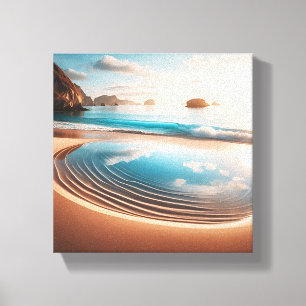 Surreal Reflective Tide Pool on Golden Sand Beach Canvas Print