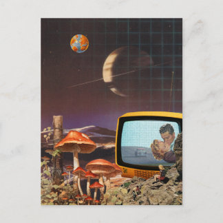 Surreal Retro Futurism Space Collage Art Postcard