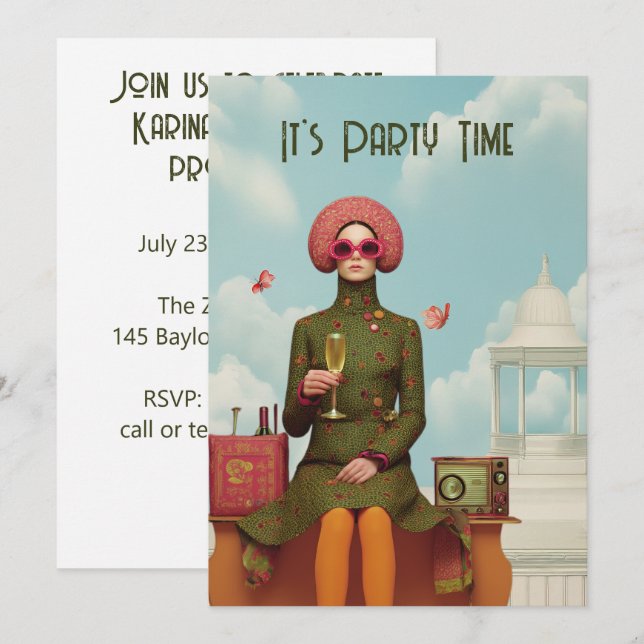 Surreal Retro Mod Girl Party Invite (Front/Back)