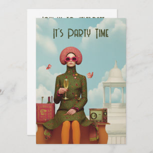 Surreal Retro Mod Girl Party Invite