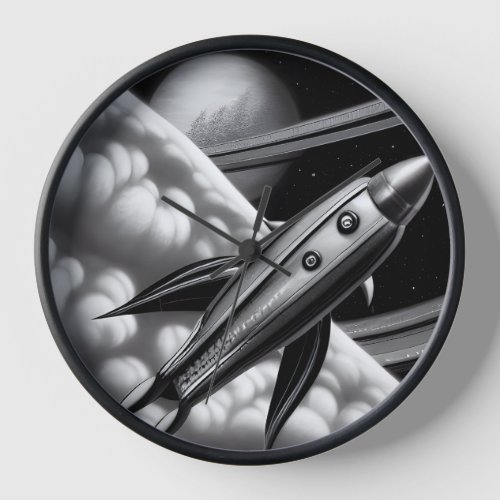 Surreal Retro Space Rocket Clock