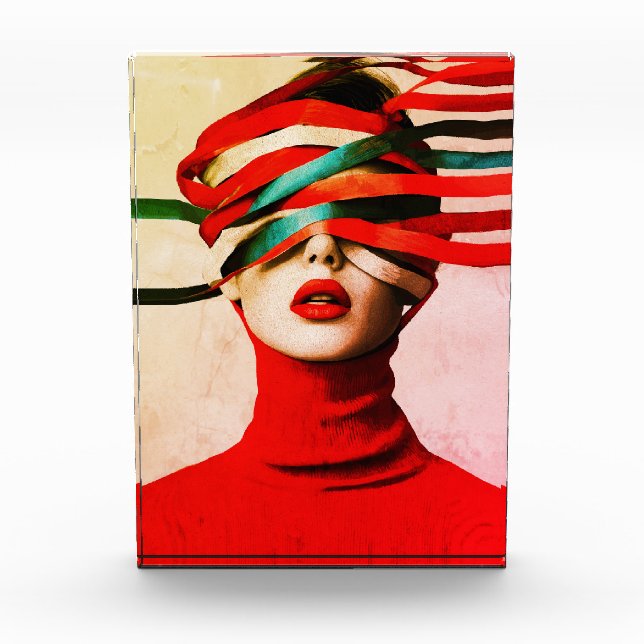 Surreal Ribbon Modern Minimalist Woman in Red Photo Block (Front)
