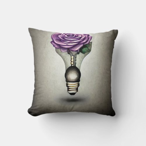 Surreal Rose Light Bulb Throw Pillow