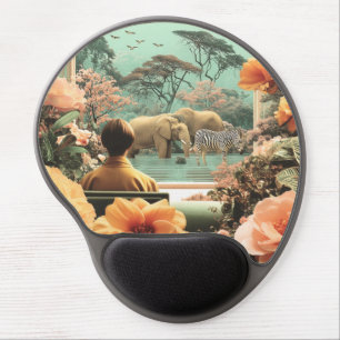 Surreal Safari Scene With Elephants Zebras Gel Mouse Pad