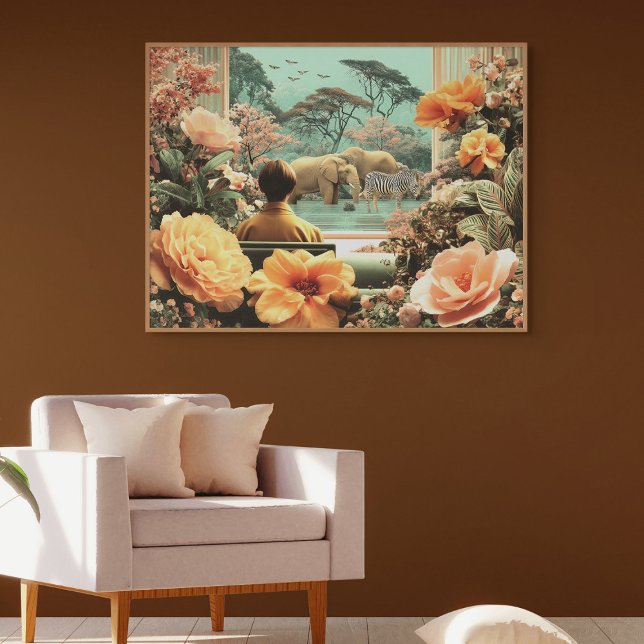 Surreal Safari Scene With Elephants Zebras Poster (Surreal Safari Scene With Elephants)