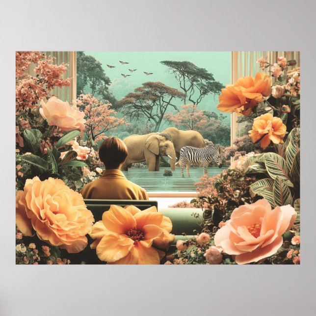 Surreal Safari Scene With Elephants Zebras Poster (Front)