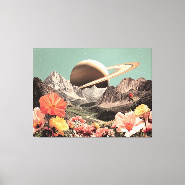 Surreal Saturn Over Mountain Valley Canvas Print (Front)