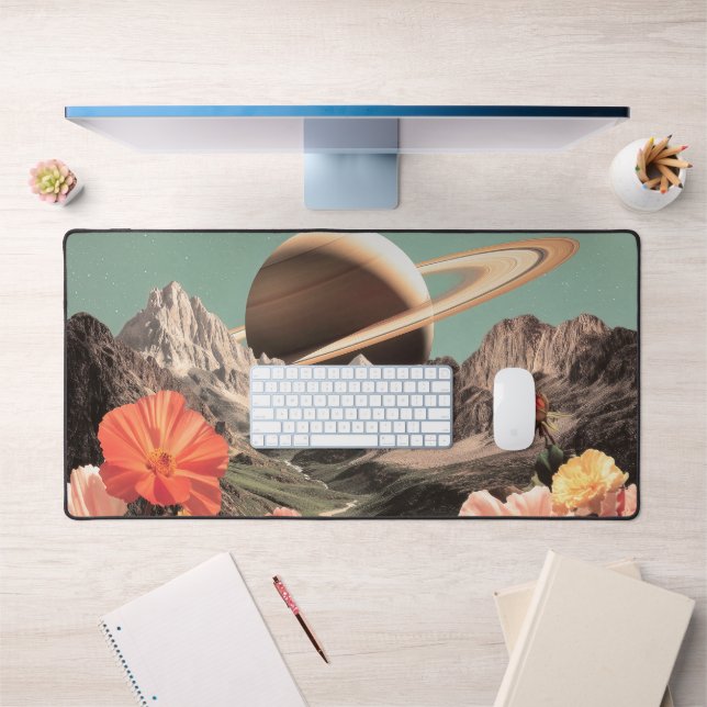 Surreal Saturn Over Mountain Valley Desk Mat (Office 1)