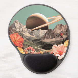 Surreal Saturn Over Mountain Valley Gel Mouse Pad