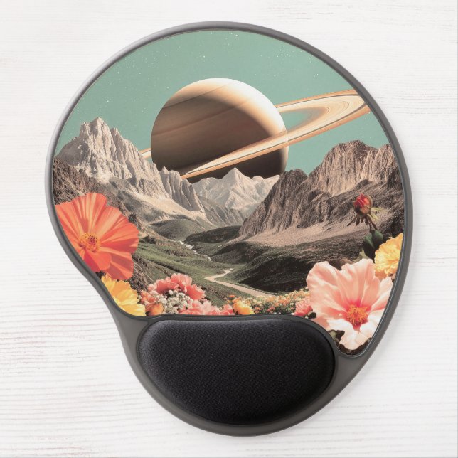 Surreal Saturn Over Mountain Valley Gel Mouse Pad (Front)