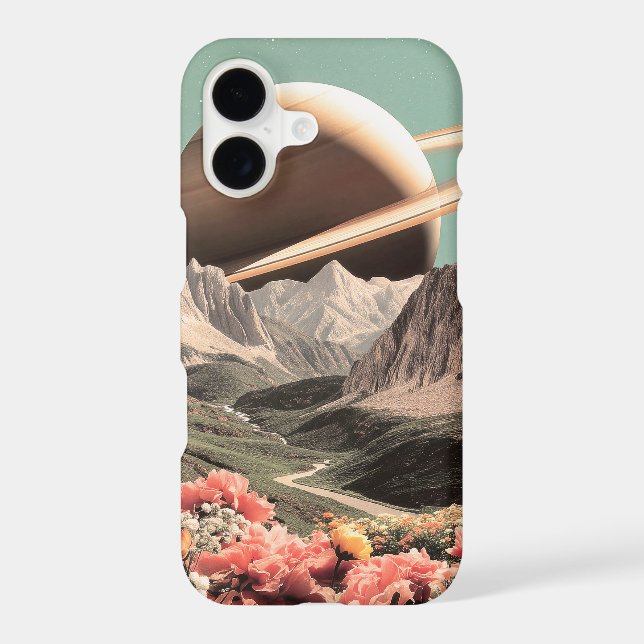 Surreal Saturn Over Mountain Valley iPhone Case (Back)