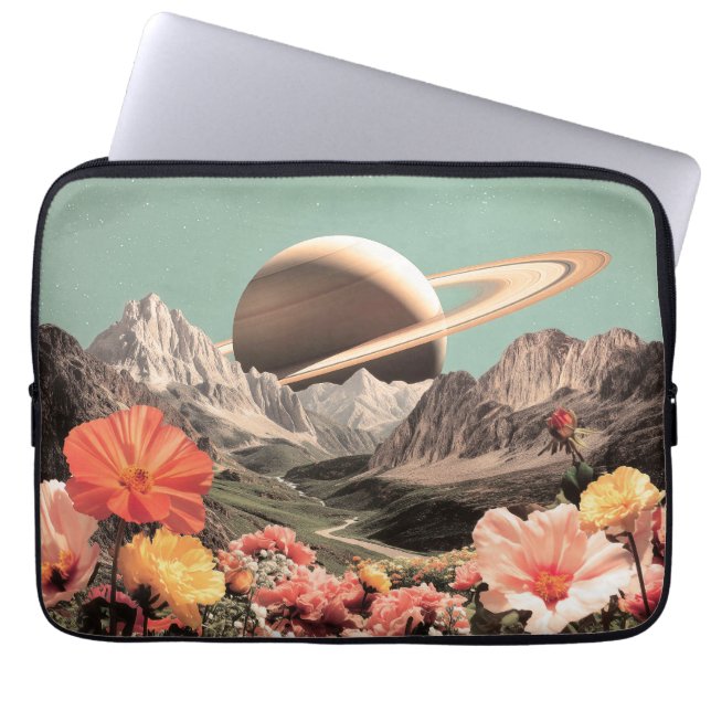 Surreal Saturn Over Mountain Valley Laptop Sleeve (Front)