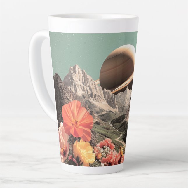 Surreal Saturn Over Mountain Valley Latte Mug (Left Angle)